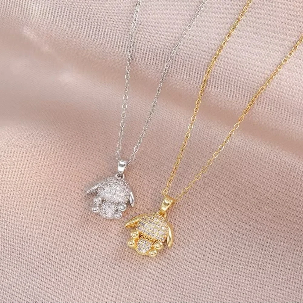 18K Gold 3D Pochacco Pave Diamond Pendant Necklace Sanrio Hello Kitty Kawaii